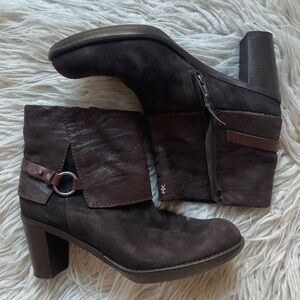 Henry Beguelin Brown Suede Leather Zebra Stripe Harness Heeled Ankle Boots Sz 40